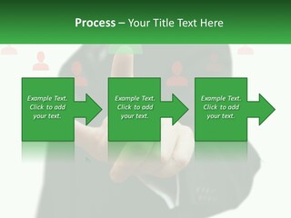 A Man In A Suit Pointing To A Green Button PowerPoint Template