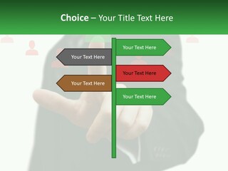 A Man In A Suit Pointing To A Green Button PowerPoint Template