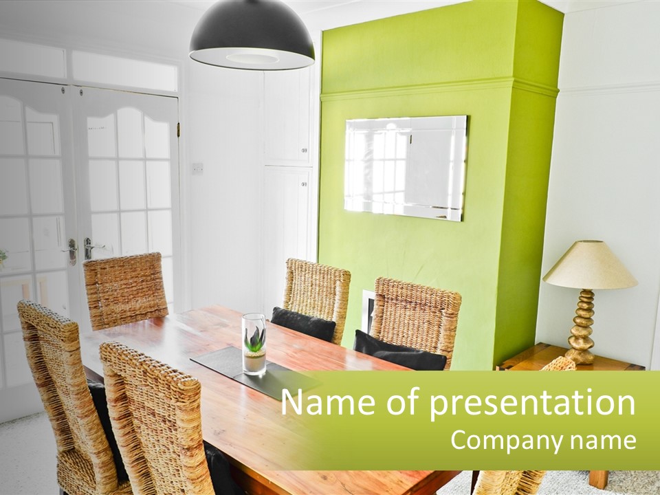 A Table With Chairs And A Lamp In A Room PowerPoint Template