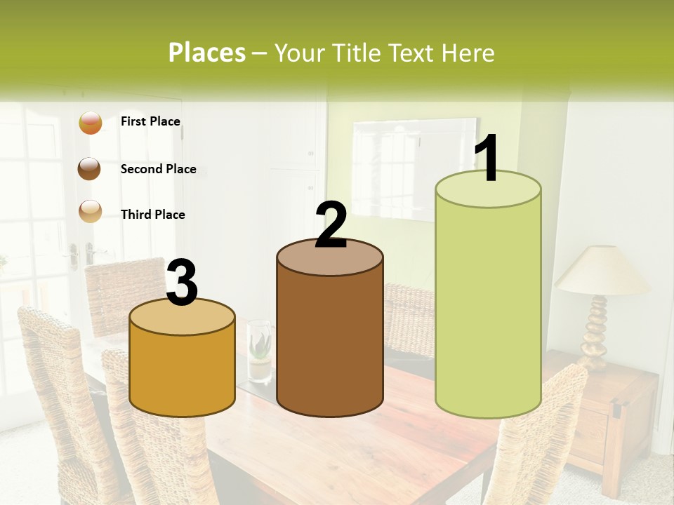 A Table With Chairs And A Lamp In A Room PowerPoint Template