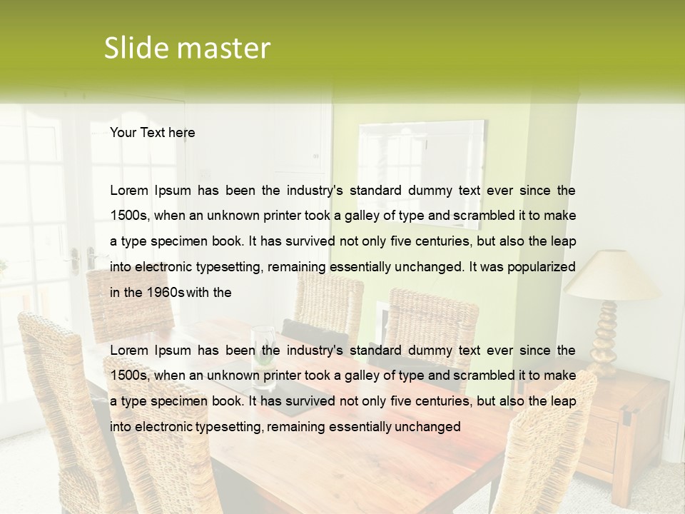 A Table With Chairs And A Lamp In A Room PowerPoint Template