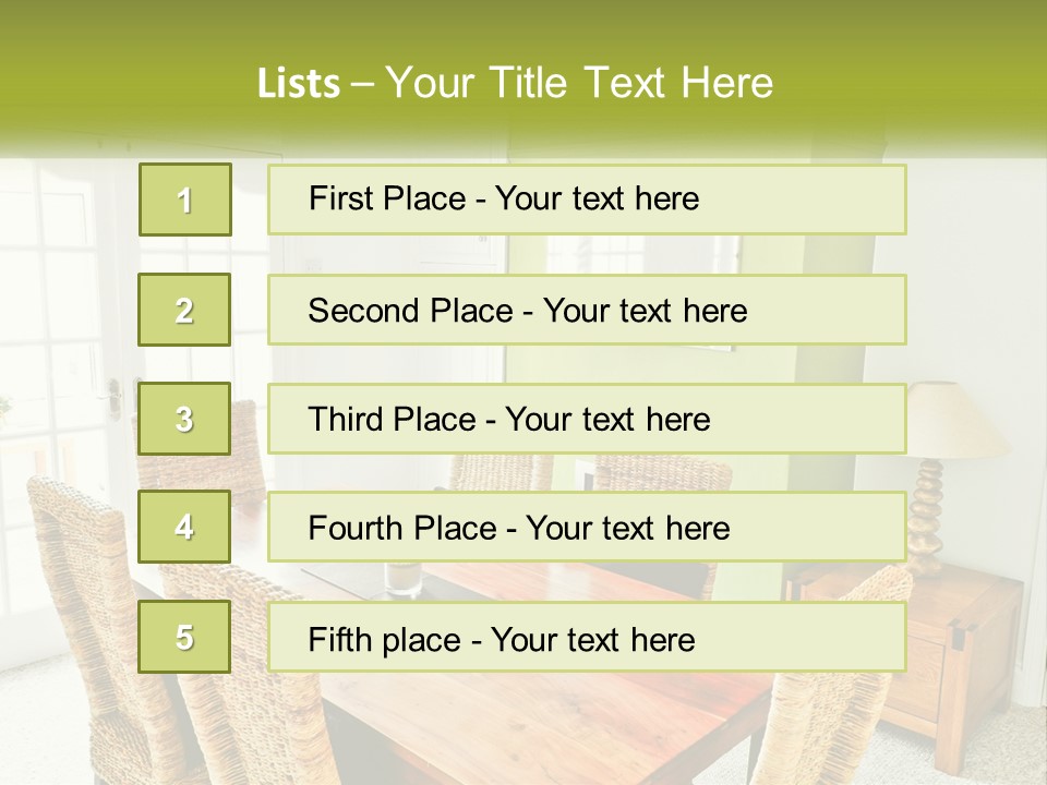 A Table With Chairs And A Lamp In A Room PowerPoint Template