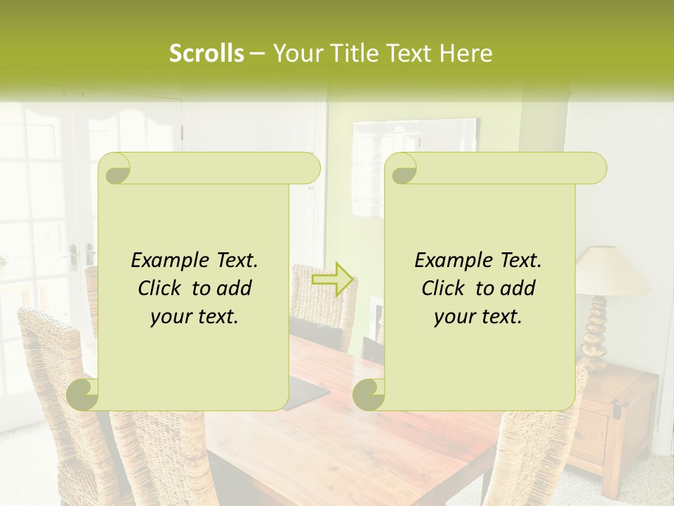 A Table With Chairs And A Lamp In A Room PowerPoint Template