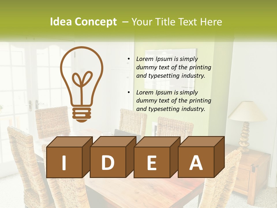A Table With Chairs And A Lamp In A Room PowerPoint Template