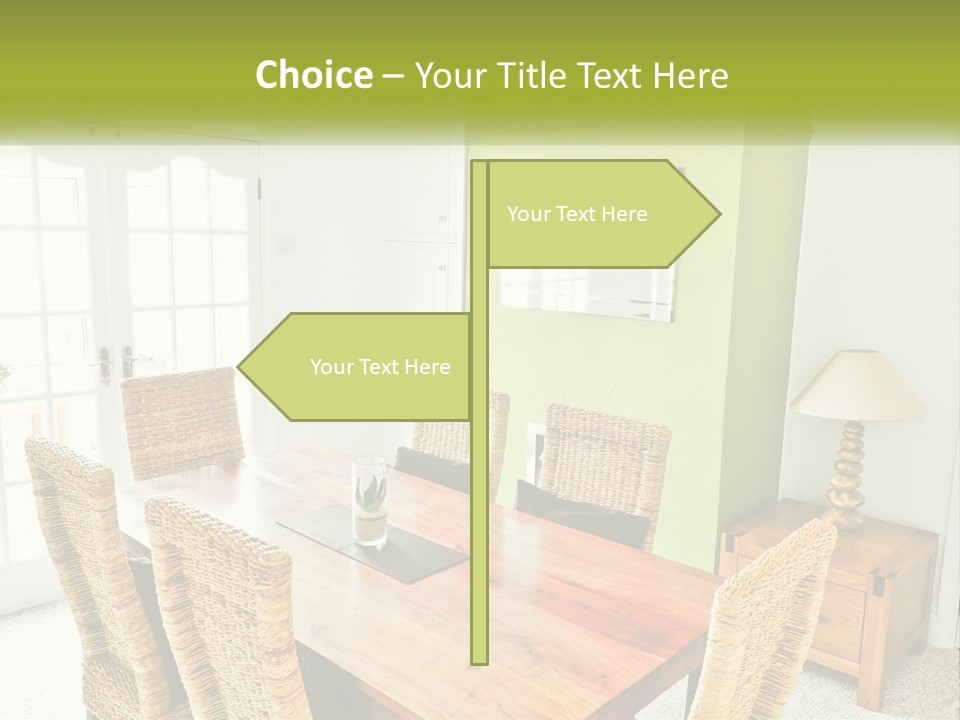 A Table With Chairs And A Lamp In A Room PowerPoint Template