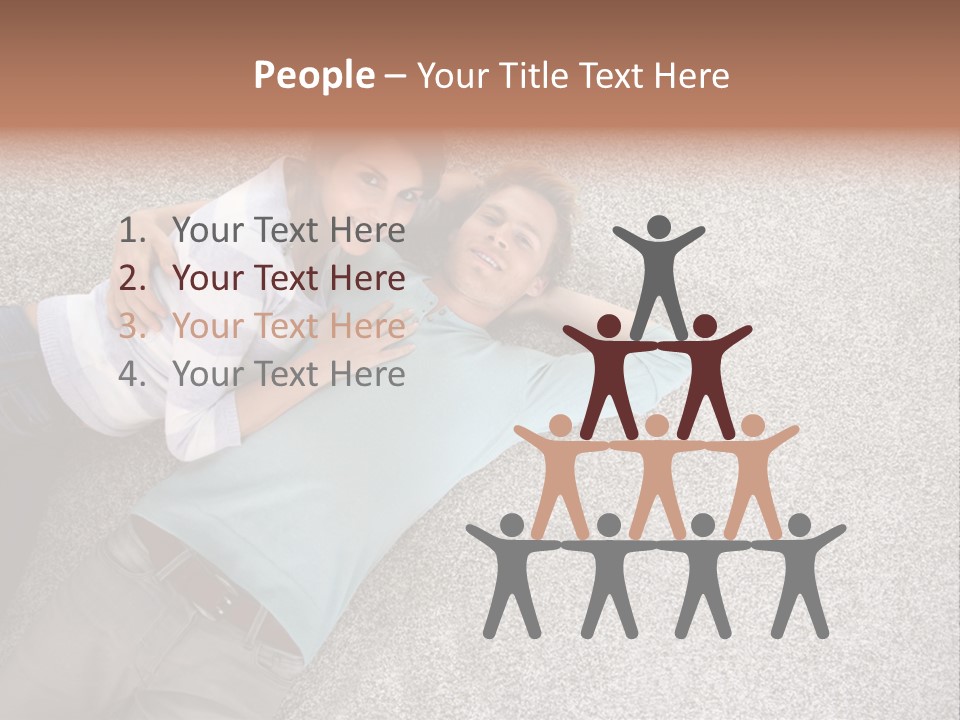 A Man And A Woman Laying On The Floor With Their Arms Around Each Other PowerPoint Template