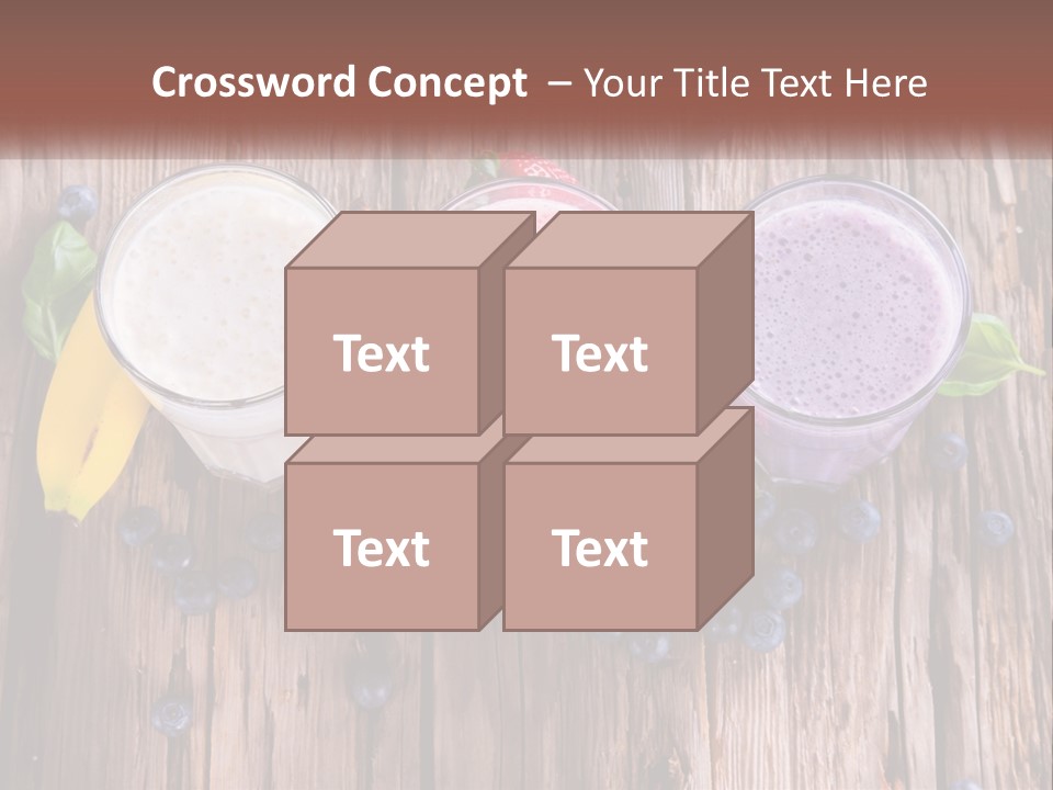 Three Glasses Of Smoothie With Strawberries And Blueberries On A Wooden Table PowerPoint Template