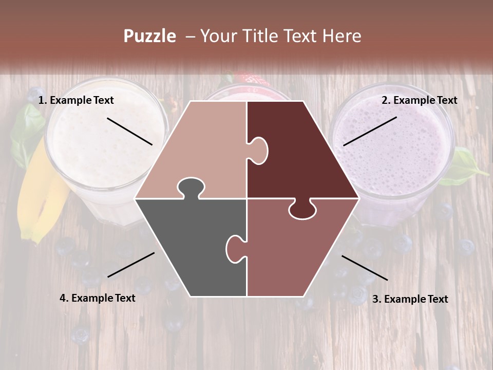 Three Glasses Of Smoothie With Strawberries And Blueberries On A Wooden Table PowerPoint Template