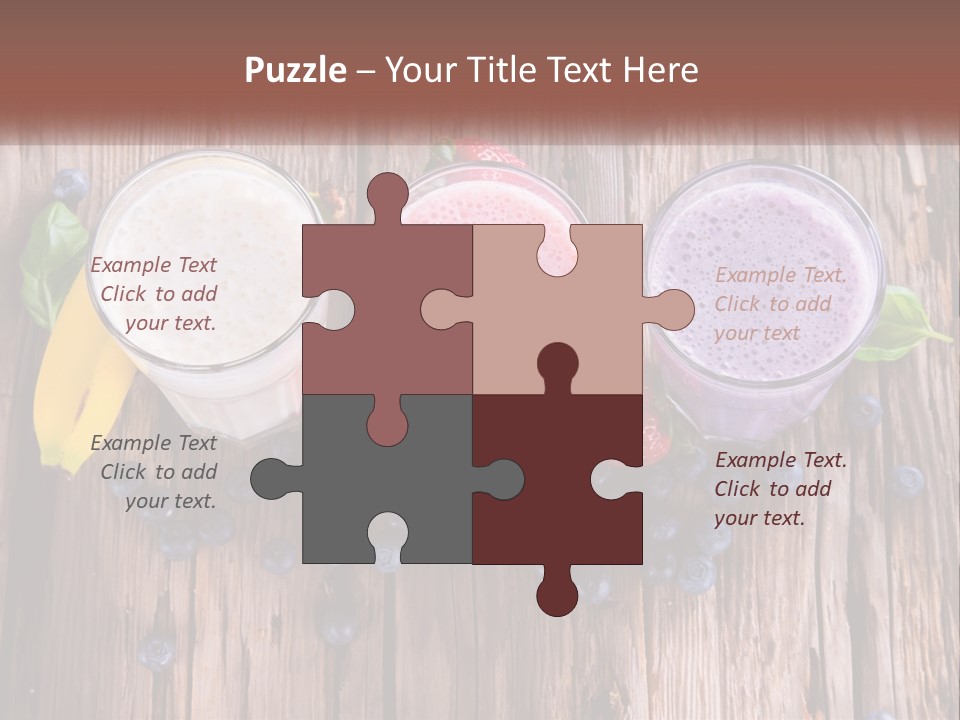 Three Glasses Of Smoothie With Strawberries And Blueberries On A Wooden Table PowerPoint Template