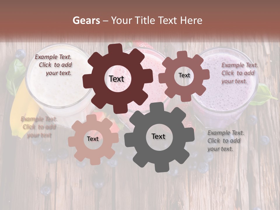 Three Glasses Of Smoothie With Strawberries And Blueberries On A Wooden Table PowerPoint Template