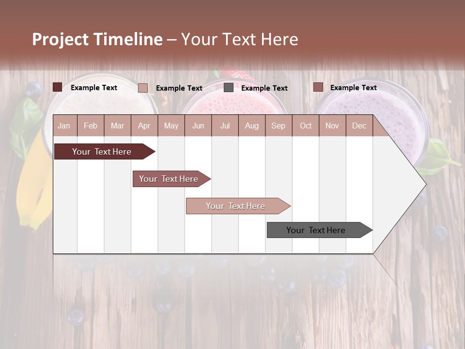 Three Glasses Of Smoothie With Strawberries And Blueberries On A Wooden Table PowerPoint Template