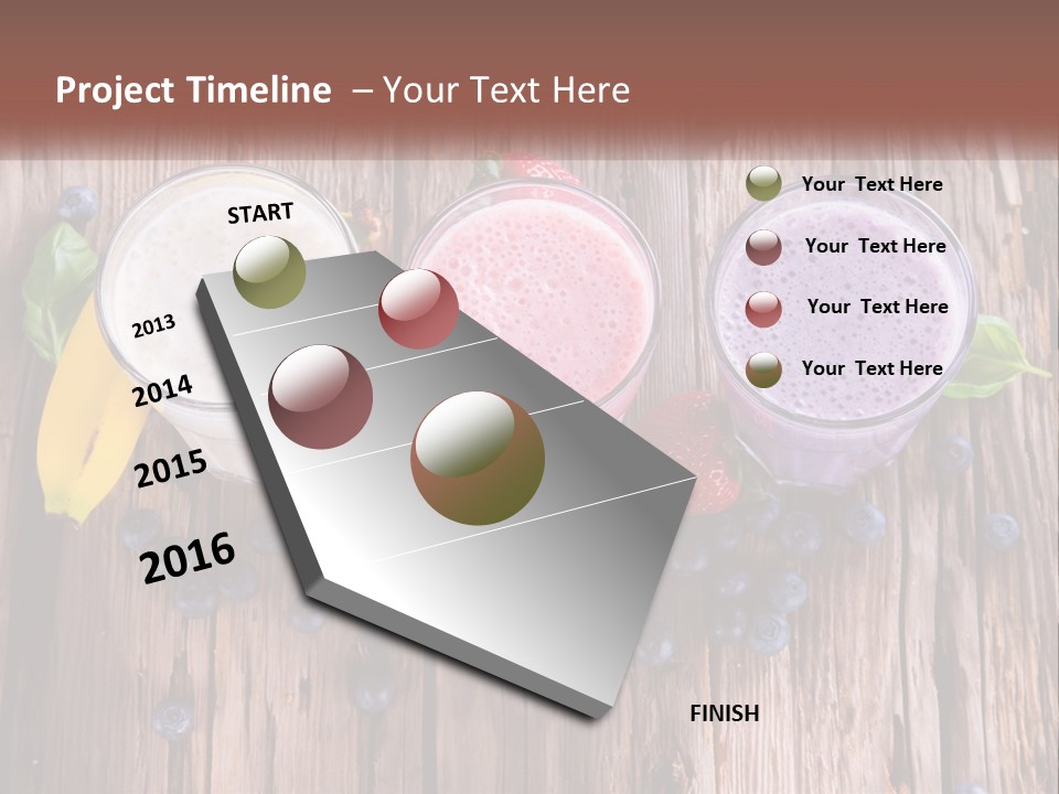 Three Glasses Of Smoothie With Strawberries And Blueberries On A Wooden Table PowerPoint Template