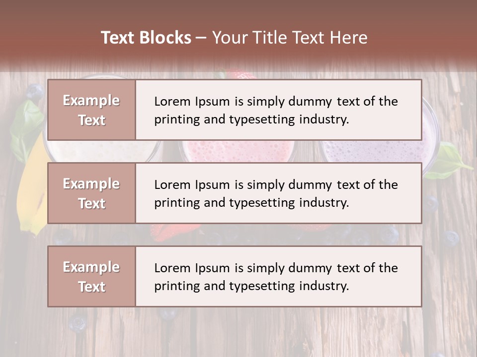 Three Glasses Of Smoothie With Strawberries And Blueberries On A Wooden Table PowerPoint Template
