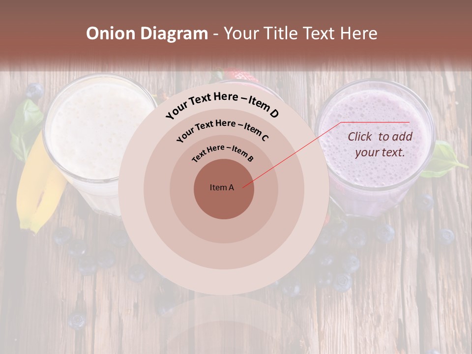 Three Glasses Of Smoothie With Strawberries And Blueberries On A Wooden Table PowerPoint Template
