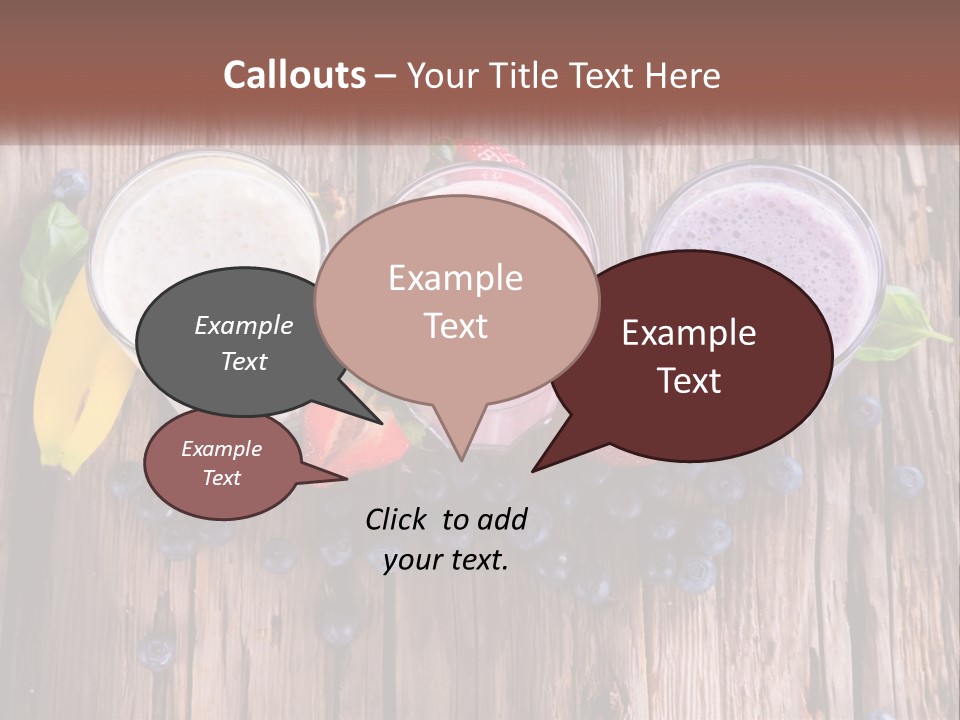 Three Glasses Of Smoothie With Strawberries And Blueberries On A Wooden Table PowerPoint Template