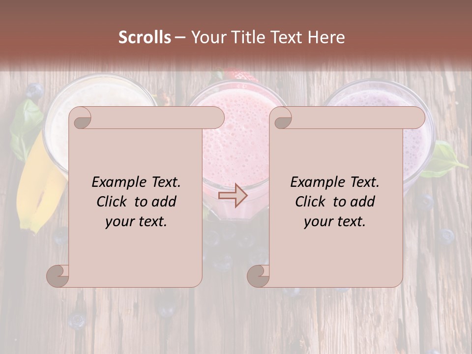 Three Glasses Of Smoothie With Strawberries And Blueberries On A Wooden Table PowerPoint Template