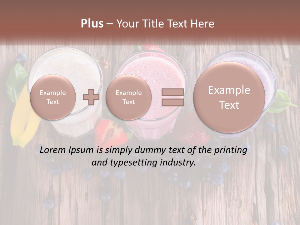 Three Glasses Of Smoothie With Strawberries And Blueberries On A Wooden Table PowerPoint Template