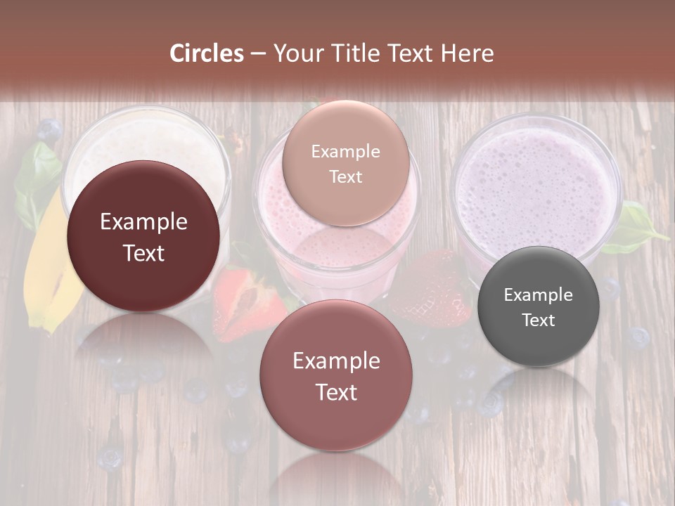 Three Glasses Of Smoothie With Strawberries And Blueberries On A Wooden Table PowerPoint Template
