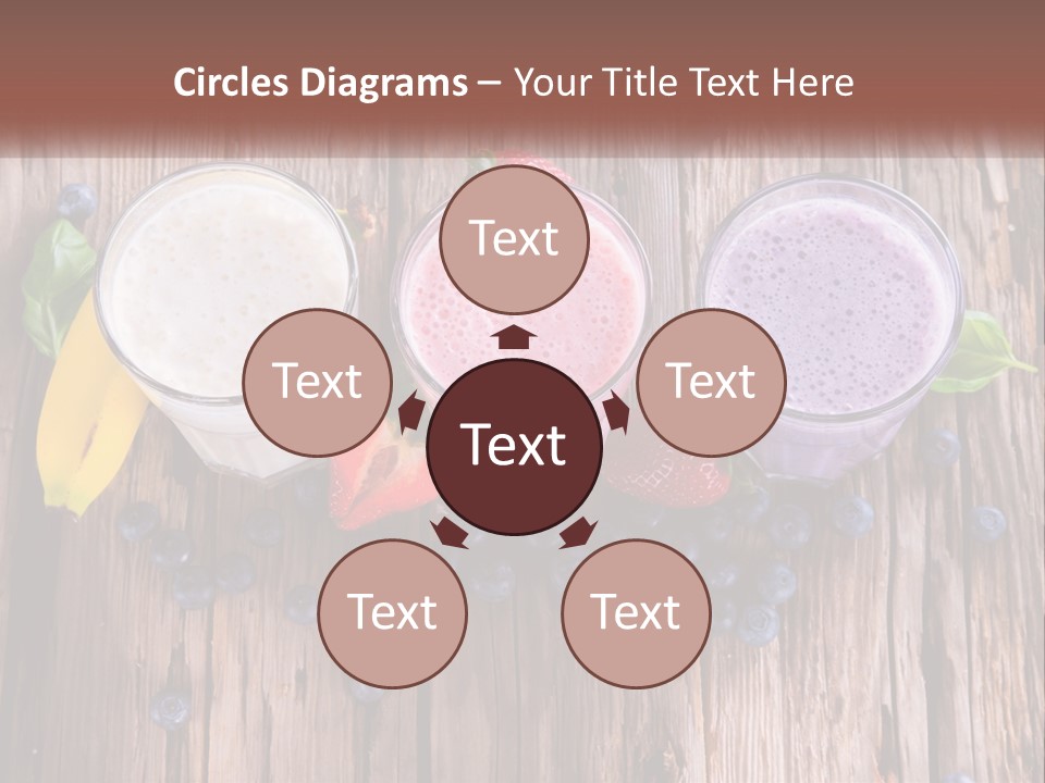 Three Glasses Of Smoothie With Strawberries And Blueberries On A Wooden Table PowerPoint Template