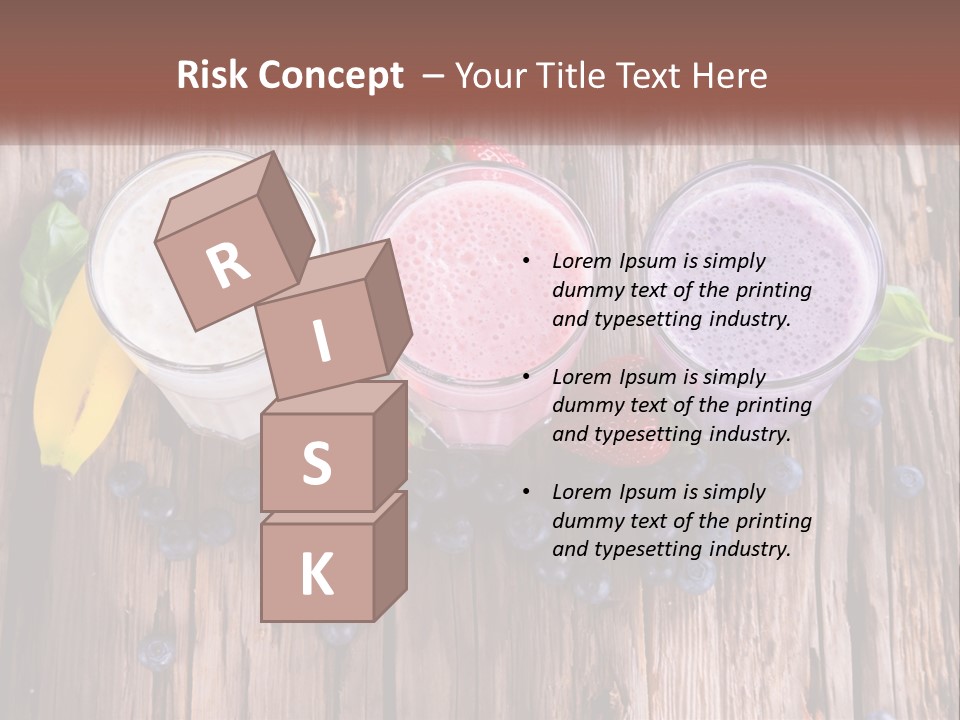 Three Glasses Of Smoothie With Strawberries And Blueberries On A Wooden Table PowerPoint Template