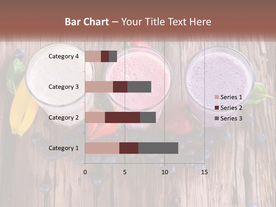 Three Glasses Of Smoothie With Strawberries And Blueberries On A Wooden Table PowerPoint Template