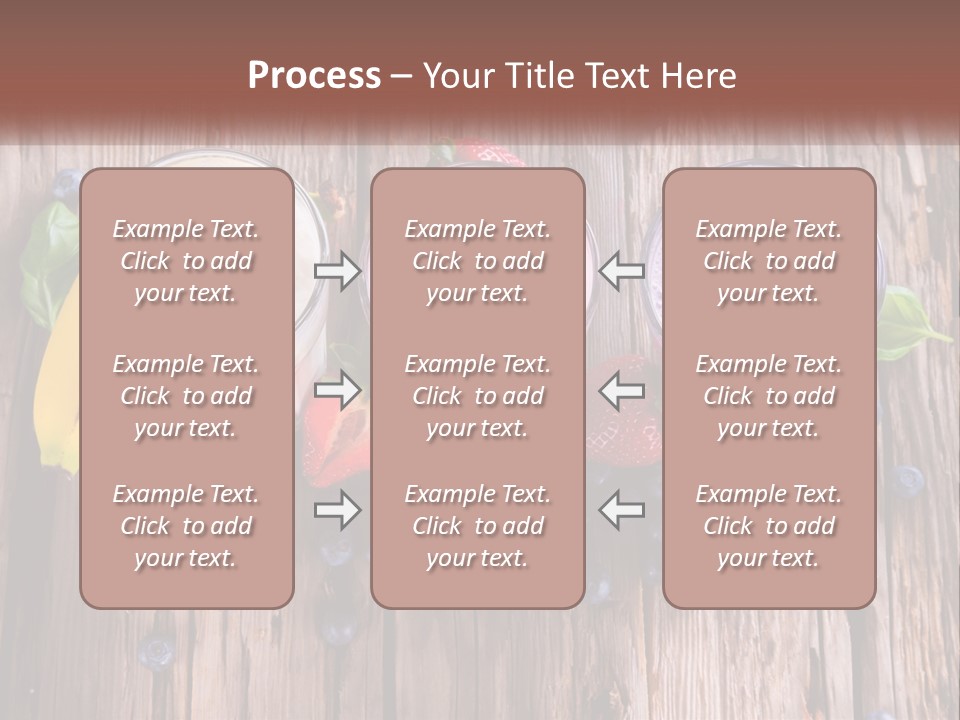 Three Glasses Of Smoothie With Strawberries And Blueberries On A Wooden Table PowerPoint Template