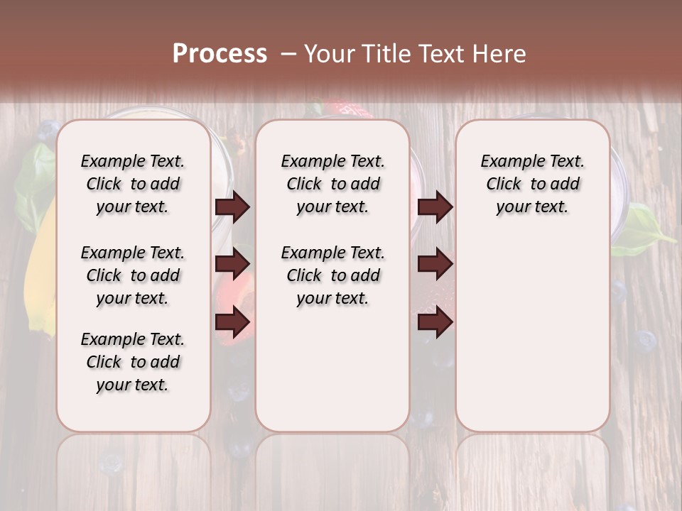 Three Glasses Of Smoothie With Strawberries And Blueberries On A Wooden Table PowerPoint Template