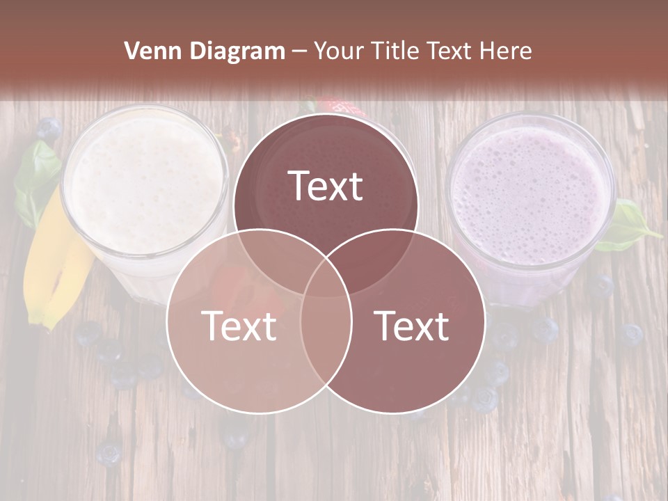 Three Glasses Of Smoothie With Strawberries And Blueberries On A Wooden Table PowerPoint Template