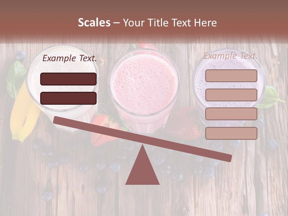 Three Glasses Of Smoothie With Strawberries And Blueberries On A Wooden Table PowerPoint Template