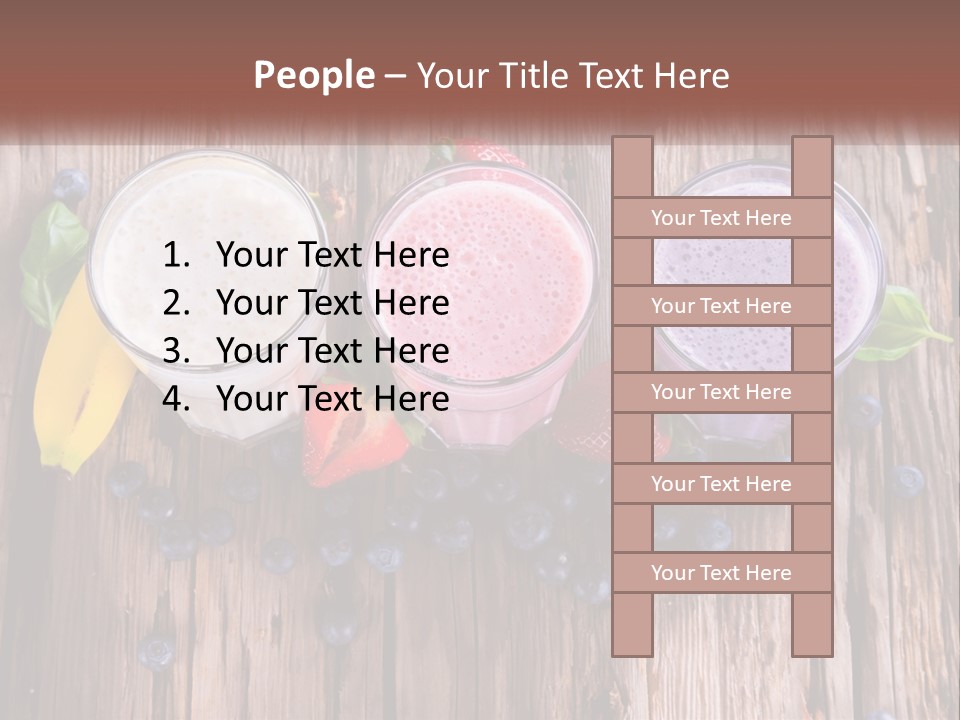 Three Glasses Of Smoothie With Strawberries And Blueberries On A Wooden Table PowerPoint Template