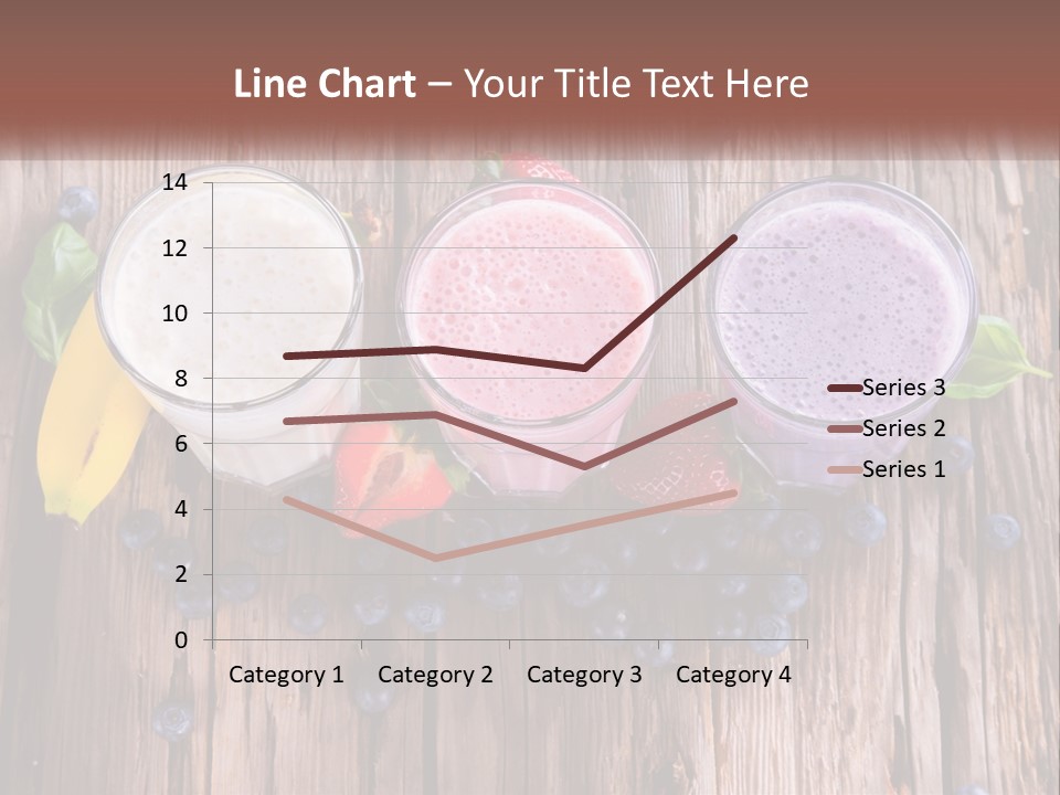 Three Glasses Of Smoothie With Strawberries And Blueberries On A Wooden Table PowerPoint Template