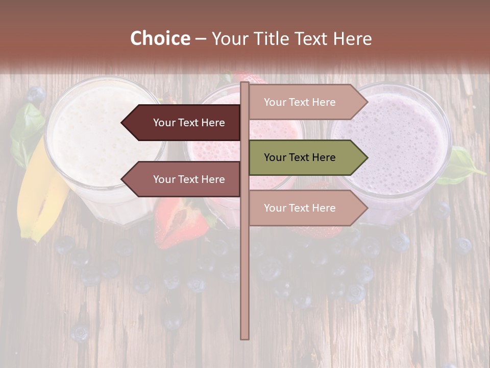 Three Glasses Of Smoothie With Strawberries And Blueberries On A Wooden Table PowerPoint Template