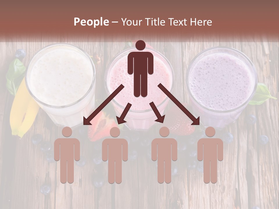 Three Glasses Of Smoothie With Strawberries And Blueberries On A Wooden Table PowerPoint Template