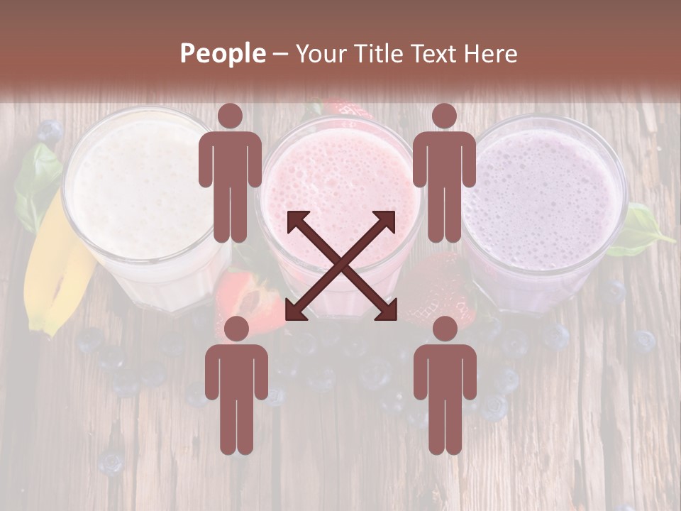 Three Glasses Of Smoothie With Strawberries And Blueberries On A Wooden Table PowerPoint Template