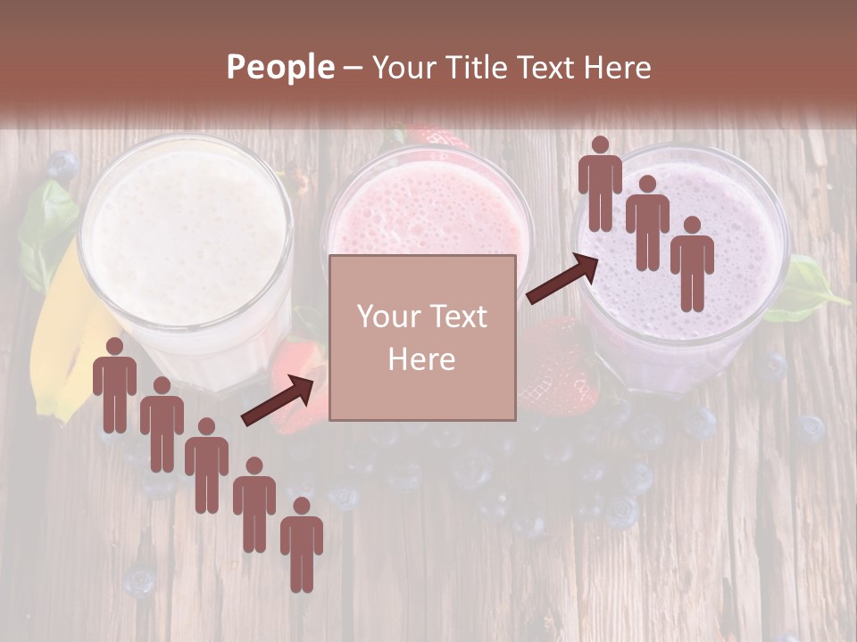 Three Glasses Of Smoothie With Strawberries And Blueberries On A Wooden Table PowerPoint Template