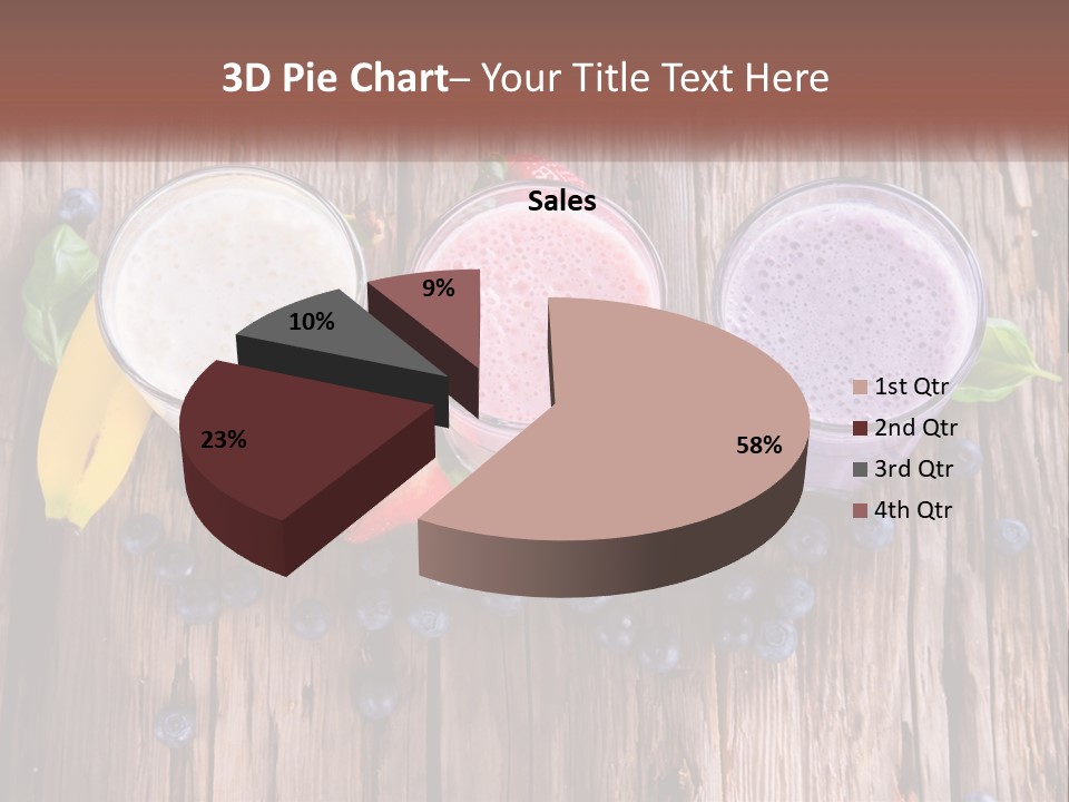 Three Glasses Of Smoothie With Strawberries And Blueberries On A Wooden Table PowerPoint Template