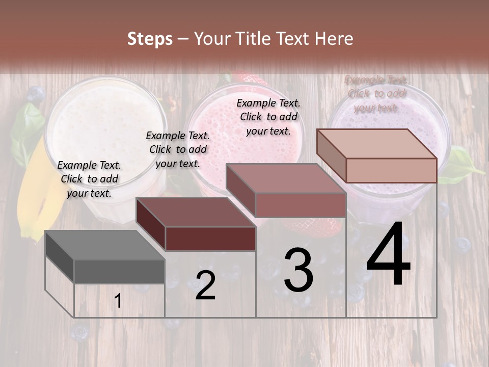 Three Glasses Of Smoothie With Strawberries And Blueberries On A Wooden Table PowerPoint Template