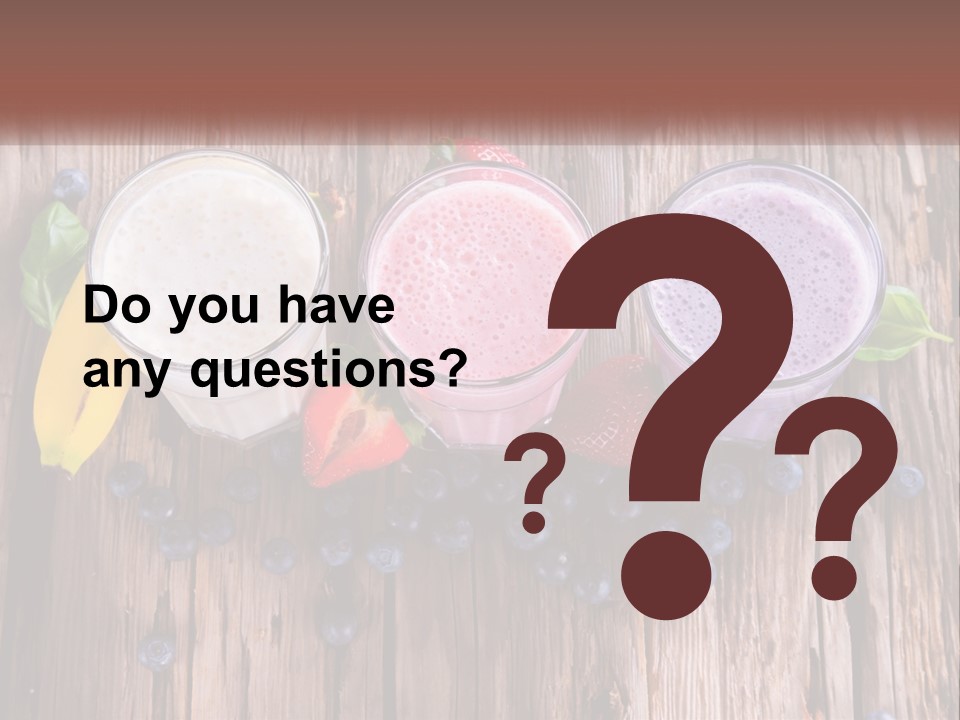 Three Glasses Of Smoothie With Strawberries And Blueberries On A Wooden Table PowerPoint Template