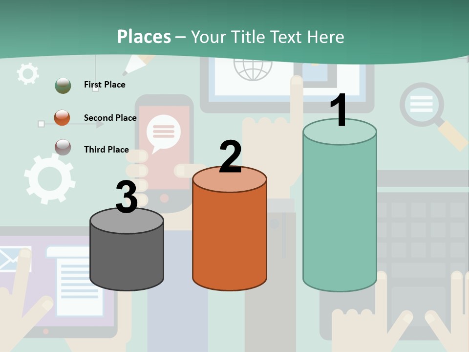 A Group Of People Holding Cell Phones And Laptops PowerPoint Template