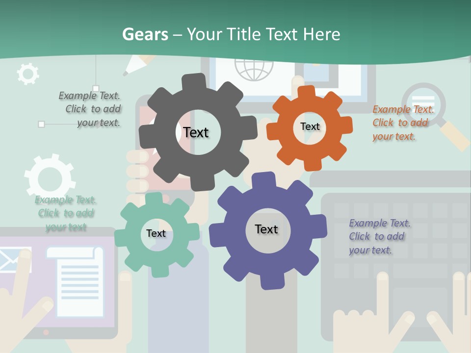 A Group Of People Holding Cell Phones And Laptops PowerPoint Template