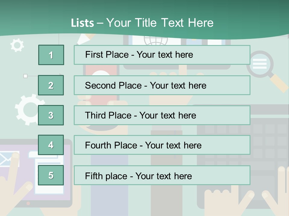 A Group Of People Holding Cell Phones And Laptops PowerPoint Template