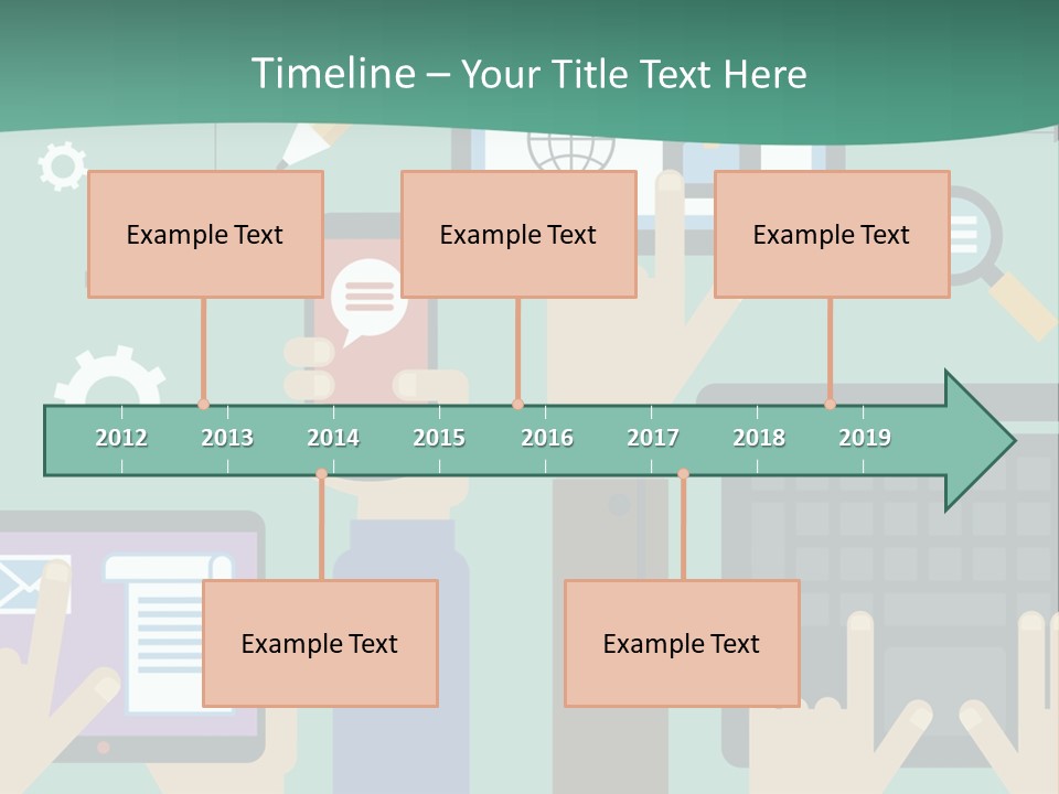 A Group Of People Holding Cell Phones And Laptops PowerPoint Template