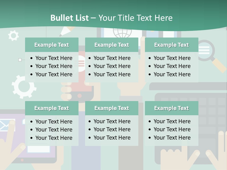 A Group Of People Holding Cell Phones And Laptops PowerPoint Template