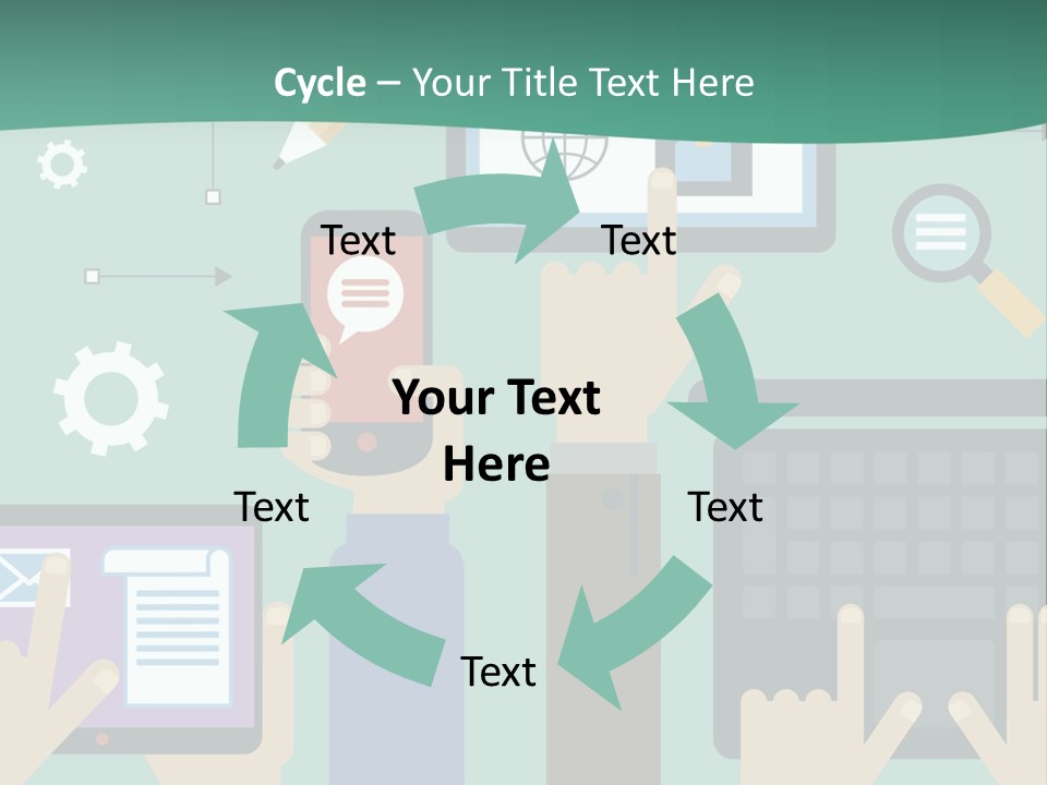 A Group Of People Holding Cell Phones And Laptops PowerPoint Template