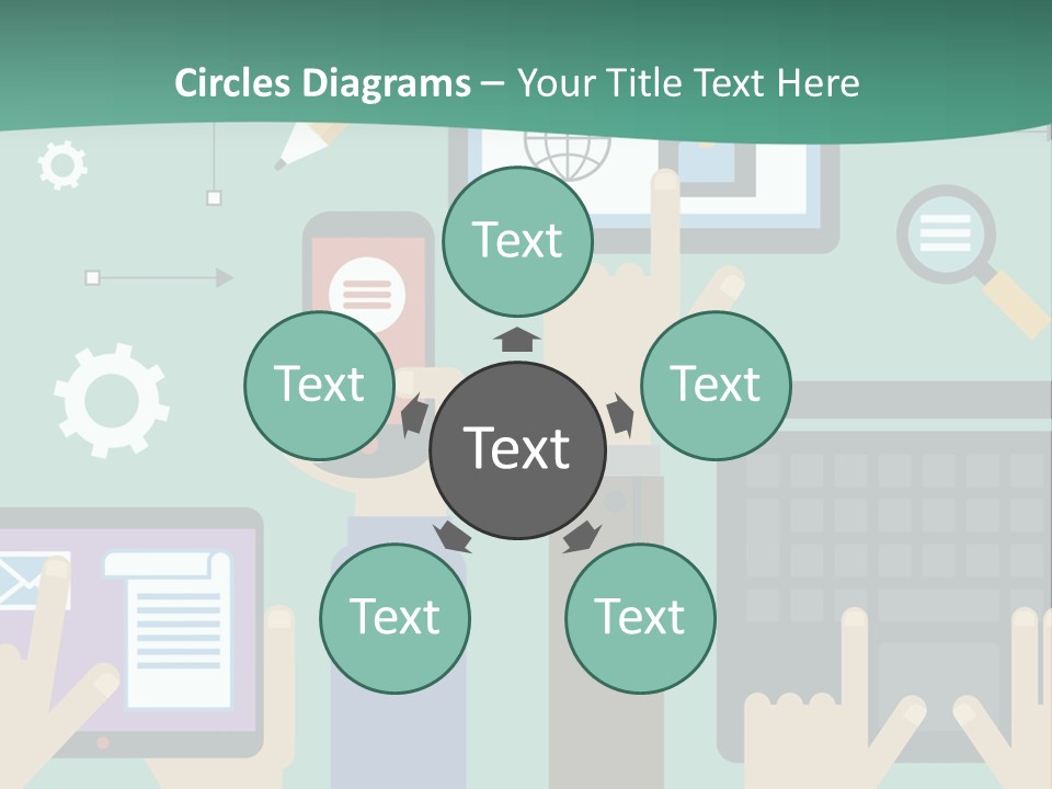 A Group Of People Holding Cell Phones And Laptops PowerPoint Template