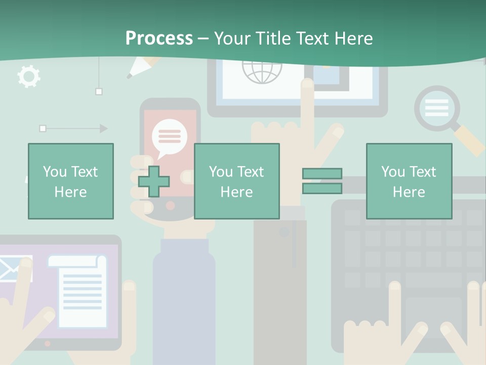 A Group Of People Holding Cell Phones And Laptops PowerPoint Template