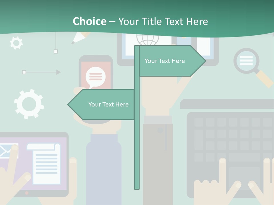 A Group Of People Holding Cell Phones And Laptops PowerPoint Template