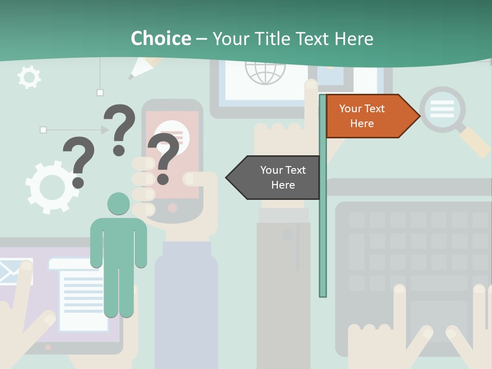 A Group Of People Holding Cell Phones And Laptops PowerPoint Template