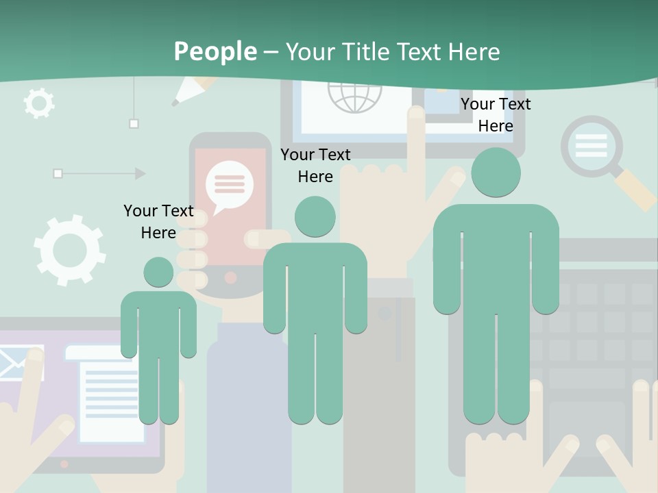 A Group Of People Holding Cell Phones And Laptops PowerPoint Template