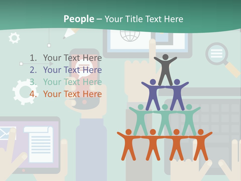 A Group Of People Holding Cell Phones And Laptops PowerPoint Template